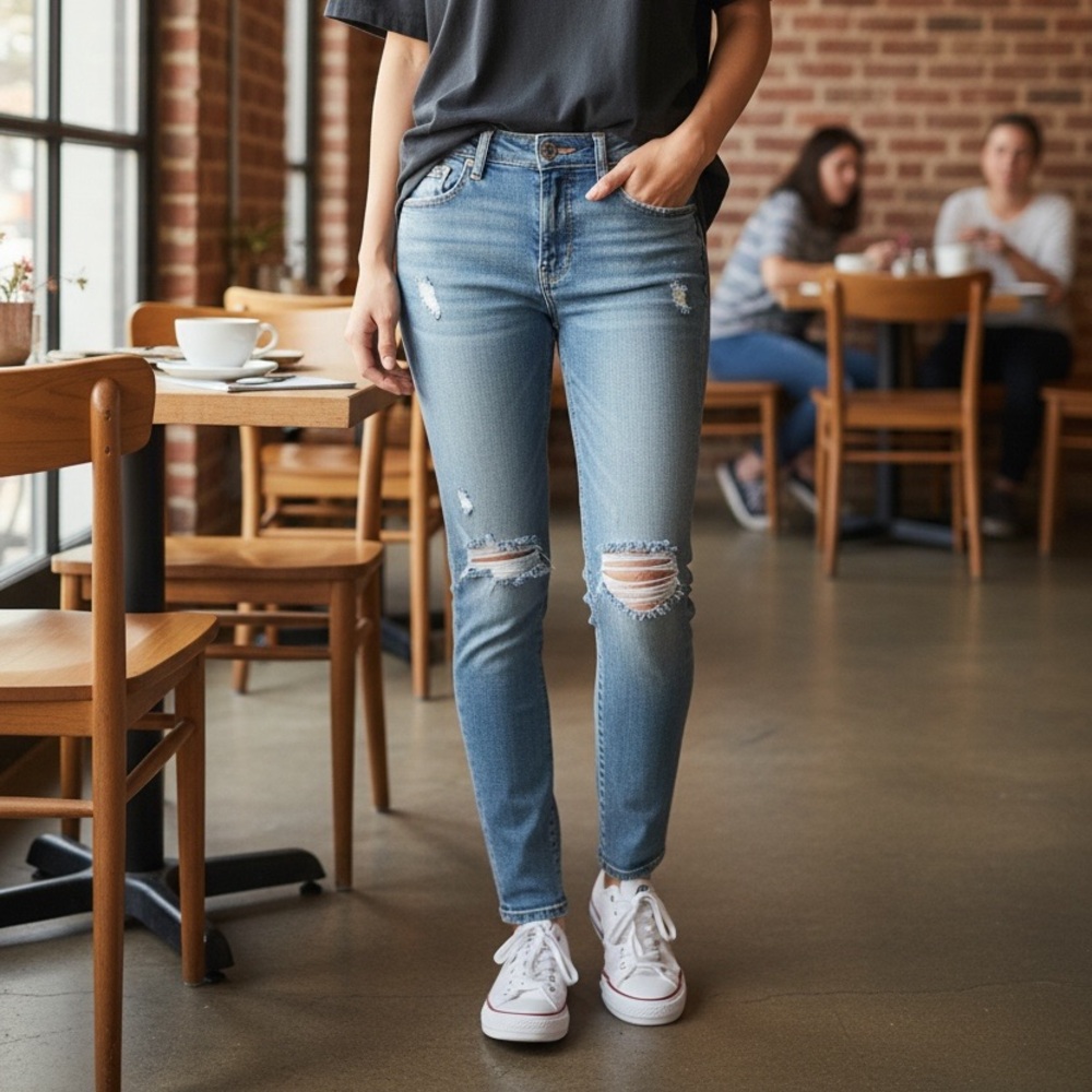 Sneak Peek Light Blue Ripped Skinny Jeans